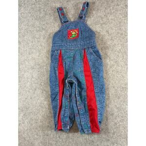 Vintage 80s Ms Lee Jumpsuit Toddler Blue Denim AOP Baggy Fit Overalls Size 2T
